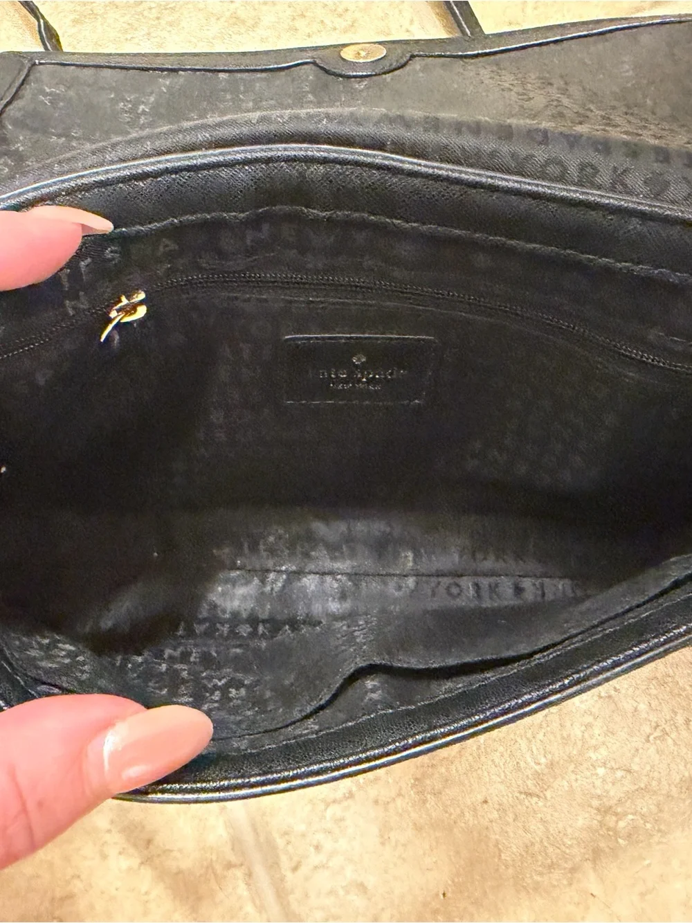 kate spade Black Leather Crossbody with Chain Accent